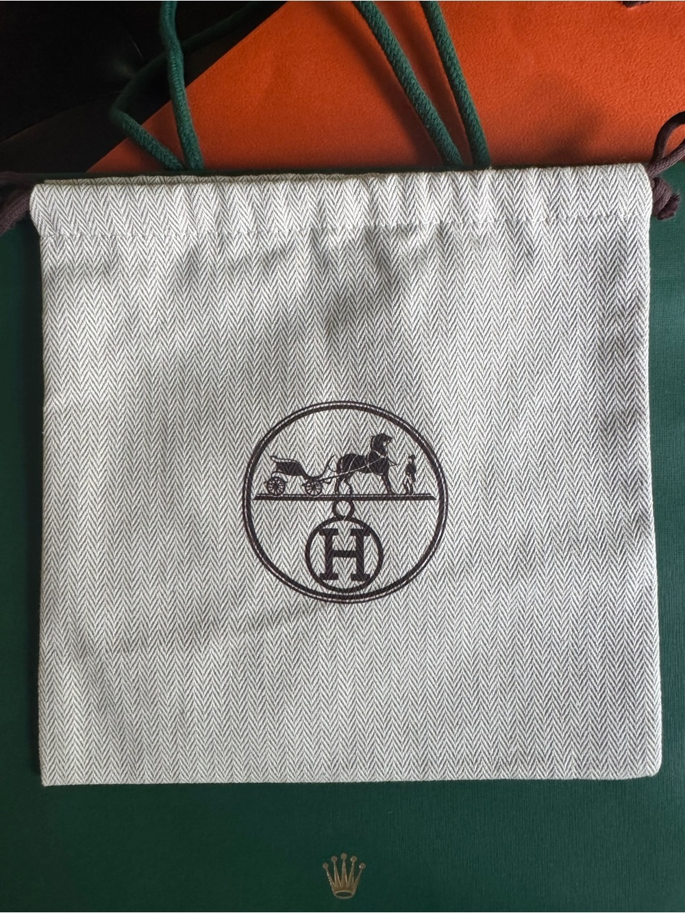 Hermes Cream Dust Bag with Brown Logo